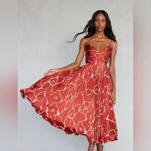 ASTR the Label Maeve Printed Pleated Midi Dress, Rust Floral color, Size S